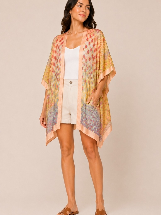 None Other - Women's Lightweight Pastel Patchwork Kimono - Peach Accents - NWT
